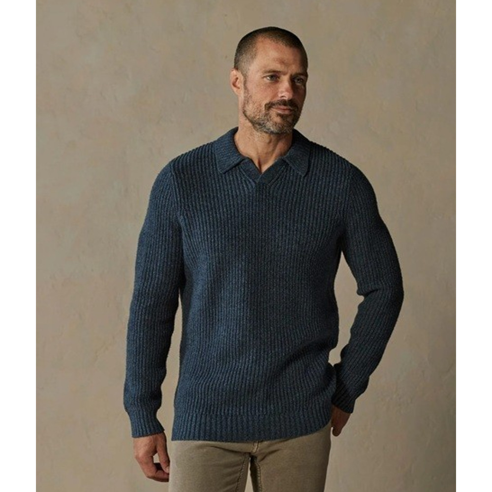 NWT The Normal Brand Marled Merino Wool Polo Sweater Steel Blue 2XL MSRP $128